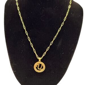 Gold-Tone Initial “U” Charm with Paper Clip Gold Necklace
